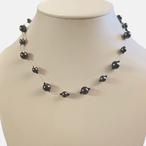 🦋 Vintage CAROLEE Black Pearl & Silver Illusion Choker Necklace, Invisible